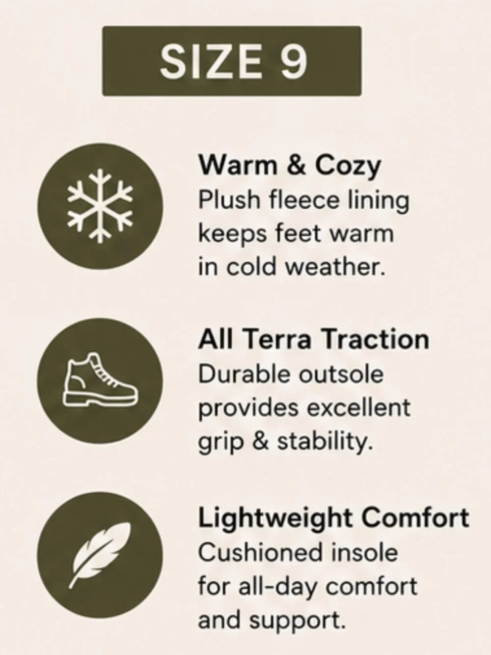 All Terra Traction Women's Winter Boots Size 9 – Olive Green Faux Shearling Line
